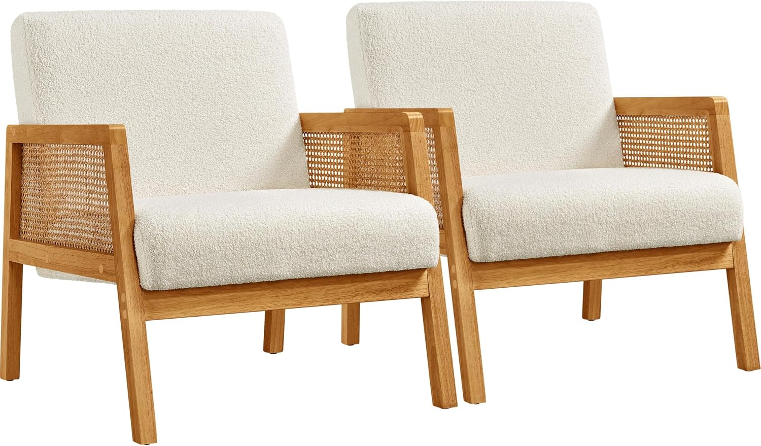 Yaheetech Rattan Accent Chairs Set of 2, Boho Vintage Armchairs, Ivory