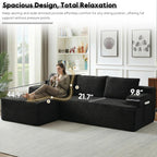 96.1" Cloud Sectional Couch, Modern Modular L Shape Sectional Sofa with Deep Seat Chaise, Comfy Corduroy Couches for Living Room (Black, Left Chaise)