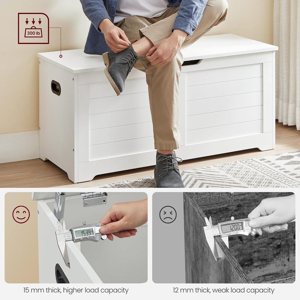 VASAGLE Storage Chest, 39.4 Inches Width Bench with 2 Safety Hinges | Farmhouse Style, for Entryway, Bedroom, Living Room, Cloud White, SOFIE Collection ULSB061T10