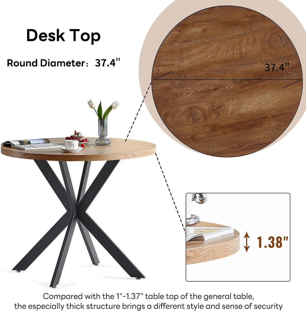 Homedot 37" Round Table Set for 4 Person, Modern Kitchen Table Set, Imitation Wood Dining Table with Space Saving Dining Chairs, Dark Green Velvet Side Chairs