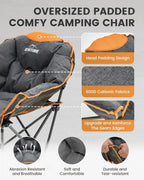 Upgrade Oversized Padded Camping Chair with Adjustable Cup Holder,Weight Capacity 400 LBS,Built-in Comfy Foam Armrest Supports,Heavy Duty Moon Leisure Folding Chair for Camping, Orange (2 Pack)