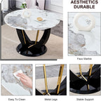 JUFU 48 Inch Round Dining Table for 4 to 6, Faux Marble Look, Modern Circle Kitchen Furniture with Stable Pedestal Base for Apartment, Dining Room, Living Room, Restaurant