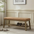 VKNOW Entryway Bench, 44.4" Upholstered Storage Shoe Bench for Entryway Bedroom, Shoe Rack Bench with Rubberwood Legs, Modern End of Bed Bench for Living Room and Hallway, Orange