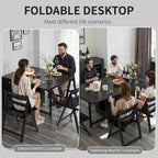 Folding Dining Table and Chairs - 51" Fully Assembled Drop Leaf Table 4-6 Seater with Storage and Lockable Wheels, Space-Saving Set with 4 Chairs for Kitchen or Dining Room (Black)