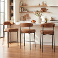 GrandNoor Brown Modern Bar Stools Set of 3, 24 Inch Faux Leather Counter Stools with Curved Backrest, Counter Height Bar Stool for Kitchen Island