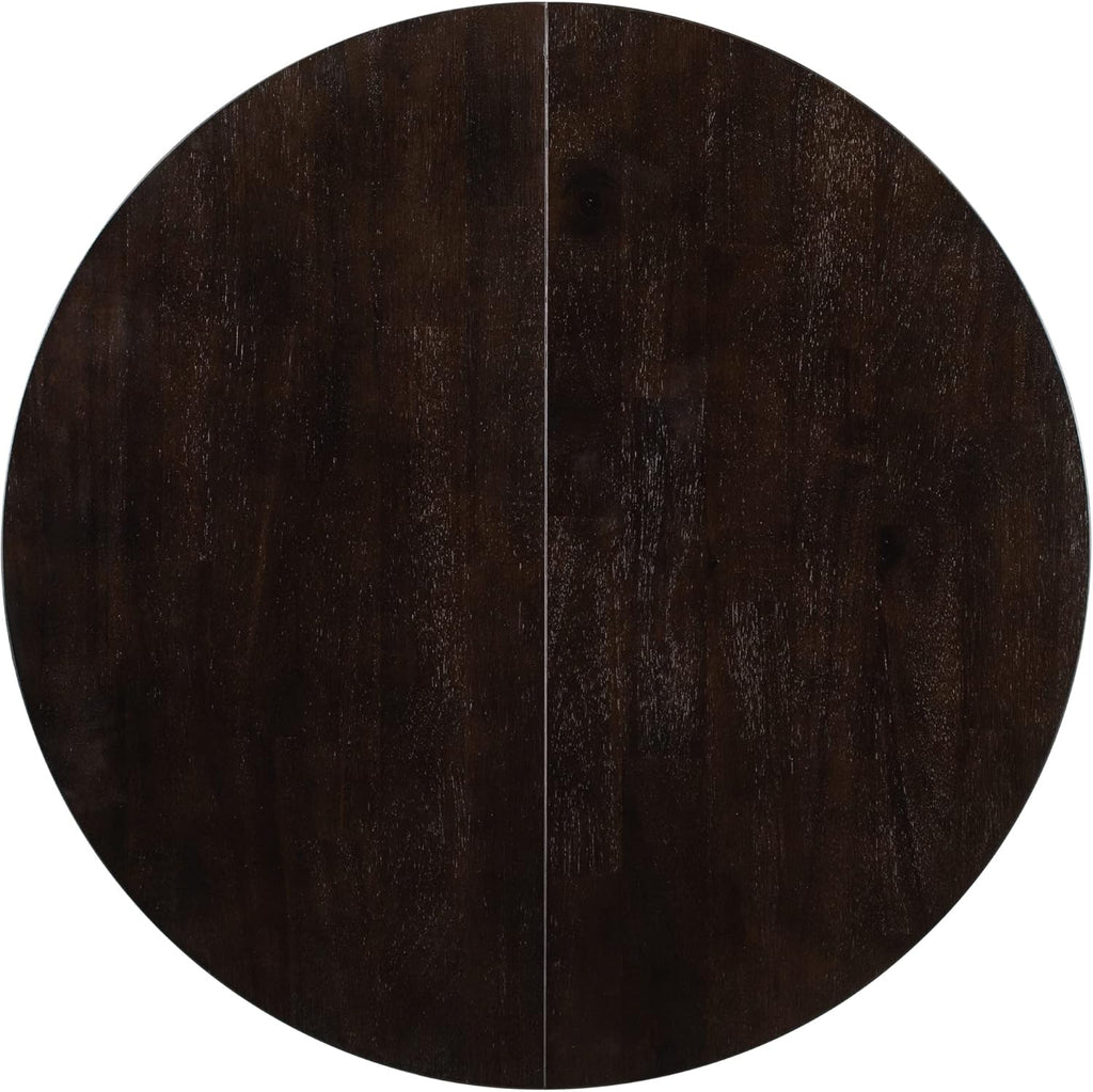 GDFStudio 42"-58" Farmhouse Extendable Dining Table for 4-6, Solid Wood Round Dining Table with 16" Leaf & X-Shaped Base, Rustic Kitchen & Dining Room Table, Space Saving, Espresso