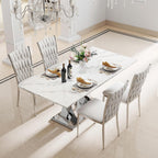 Modern Dining Chairs Set of 4, Light Grey Velvet Woven Kitchen Chair with Silver Metal Legs, Upholstered Cushion & High Back Design, Mid-Century Dining Chairs for Kitchen, Living Room