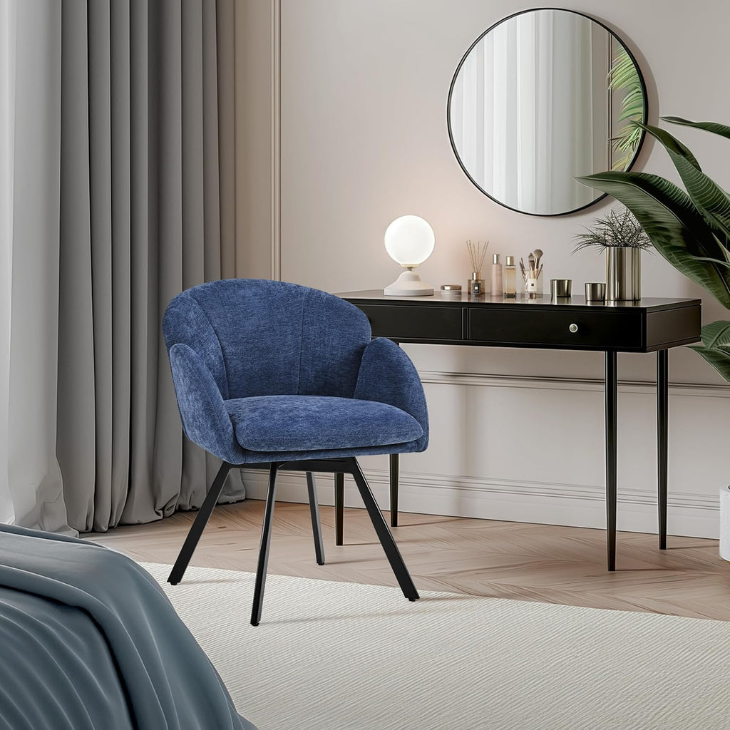 Yaheetech Swivel Accent Chair, Vanity Chair no Wheels, Blue | Chenille Desk Chair with 360-Degree Swivel Base and Seat Cushion for Living Room/Bedroom/Home Office/Makeup/Small Spaces