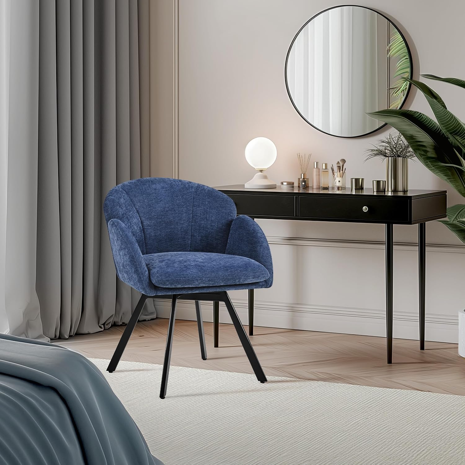 Yaheetech Swivel Accent Chair, Vanity Chair no Wheels, Blue | Chenille Desk Chair with 360-Degree Swivel Base and Seat Cushion for Living Room/Bedroom/Home Office/Makeup/Small Spaces