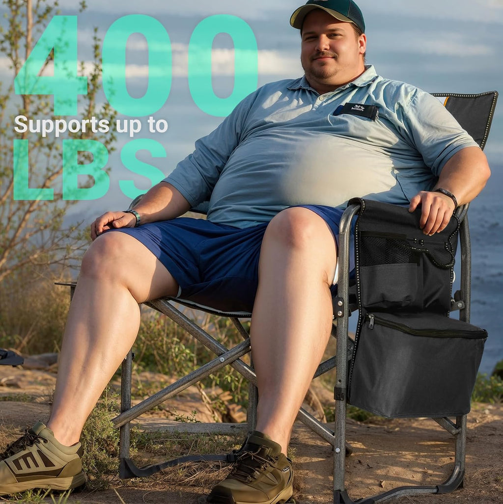 Overmont 2PCS Oversized Lightweight Camping Chair - Portable Comfortable Heavy Duty Foldable Directors Chairs with Side Table & Cooler Bag for Outside Camp Beach Picnic Lawn and Fishing Support 400lbs