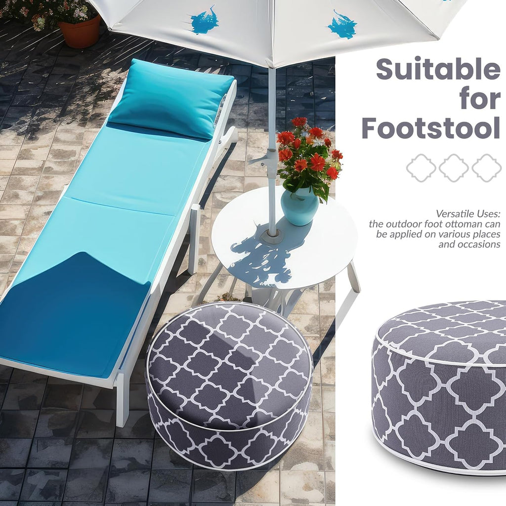 Juexica 2 Pack Inflatable Outdoor Ottoman Pouf Waterproof Round Footrest with Handle D21 x H9 Inch Indoor Outdoor Portable Footstool Pouf for Patio Garden Camping or Home Pool(Classic)