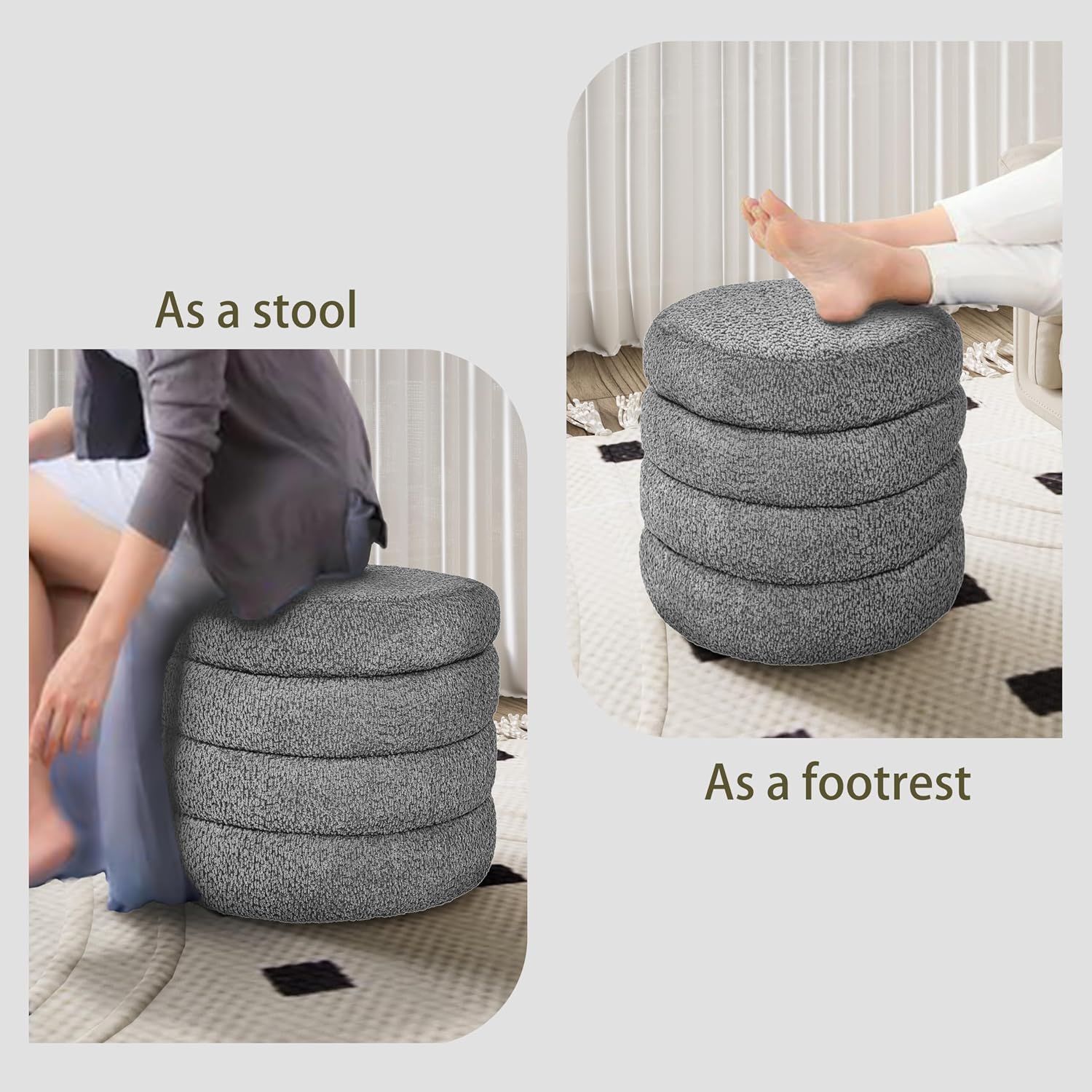 allamazing Storage Ottoman, Round Ottoman with Storage, Vanity Stool Foot Rest with Removable Lid, Round Boucle Upholstered for Living Room Pouf Footstool