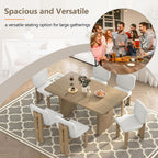 Merax Wood Dining Table Set for 6, Rectangular Tabletop/Upholstered Chairs/Retro Geometric Design, Ideal for Dining-Room and Kitchen, Natural
