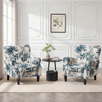YOLENY Modern Accent Chair,High Back Armchair,Upholstered Fabric Button Single Sofa with Wooden Legs for Living Room,Bedroom,Blue Leaves
