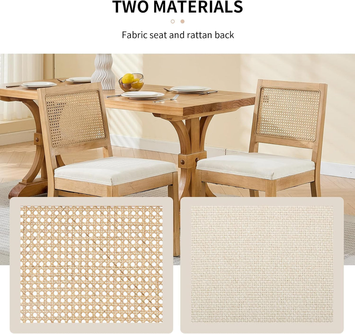 Vintage French Country Dining Chairs Set of 4, Rattan Dining Chairs with a Low Square Back, Beige 4 Dining Chair Set, Sillas para Comedor, Kitchen & Dining Room Chair (Beige, 4Pcs)