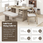 Harper & Bright Designs Dining Table and Chairs Set, 6-Piece Solid Wood Dining Room Set with Bench, Modern Farmhouse Kitchen Furniture for Family Gatherings, Natural