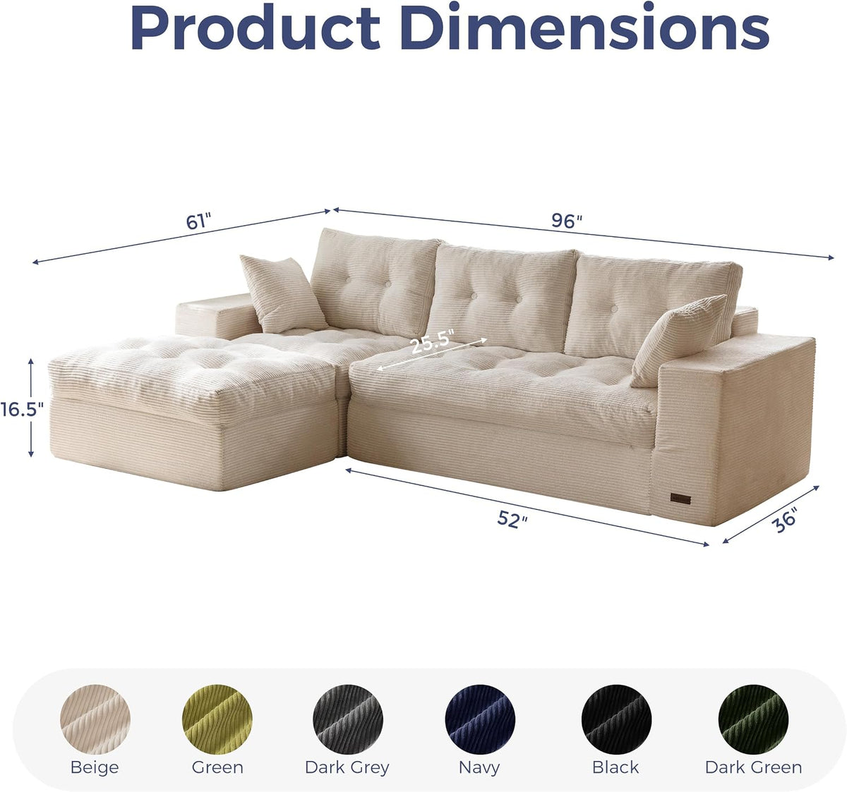 MAXYOYO Couch, 96-Inch L-Shaped Cloud Couch with Ottoman | Beige Layered Cushioning and Flexible Modules Create an Upholstered Sofa in a Box with No Assembly for Spacious Living Rooms.