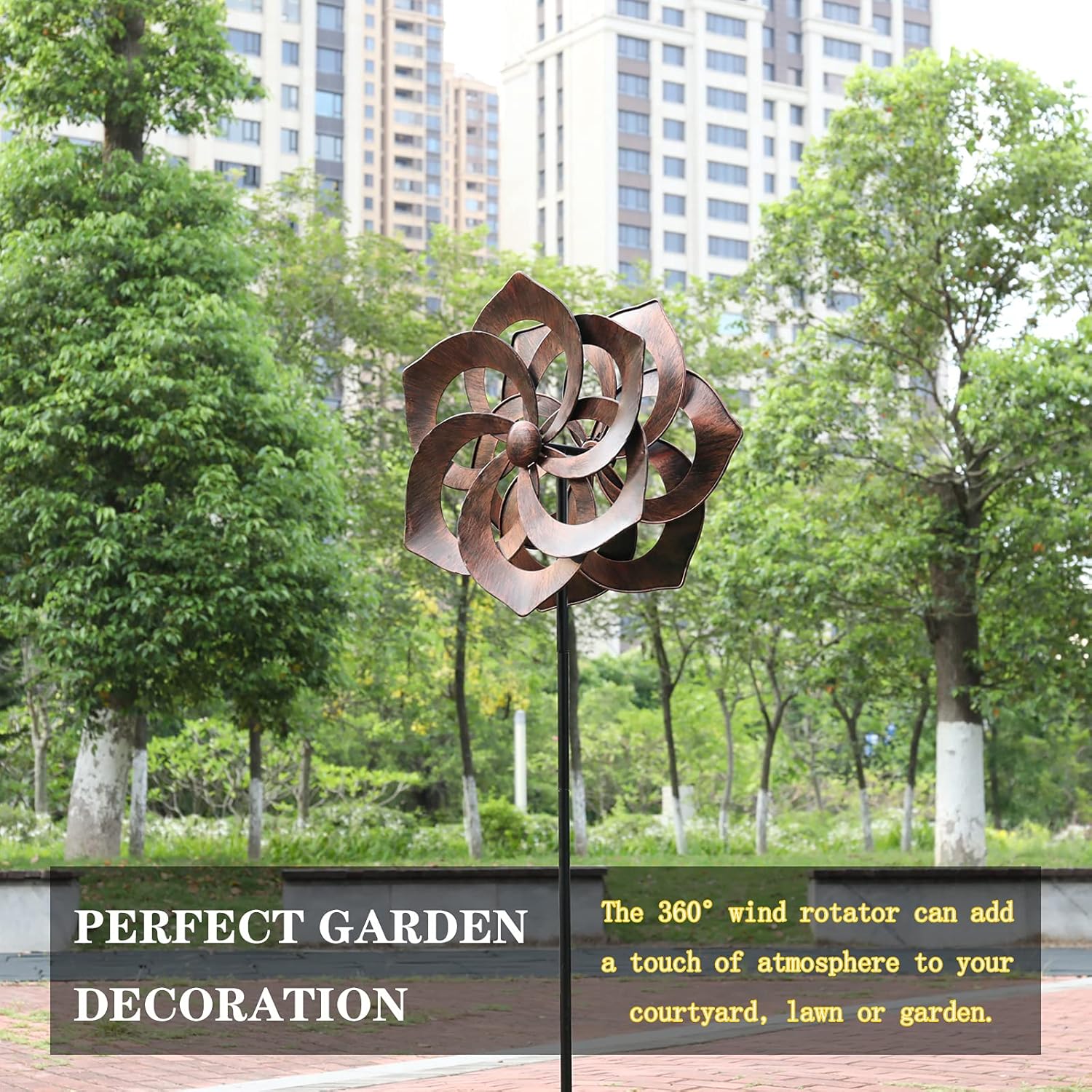 WONDER GARDEN Wind Spinner - Wind Spinners Outdoor, Outdoor Metal Windmills, 4.4 Ft Retro Brown Wind Sculptures Spinner Lawn Ornaments Wind Spinner for Yard, Lawn and Garden