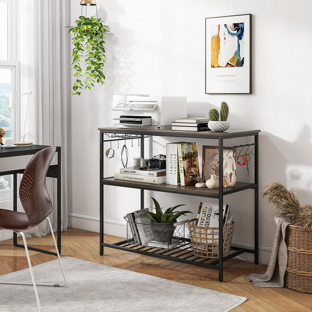 Giantex Kitchen Island with 3 Tier Storage Shelves, 48 Inch Baker Rack with Spacious Worktop, Industrial Kitchen Shelf, Sturdy Metal Frame, Easy Assembly (Gray & Black)