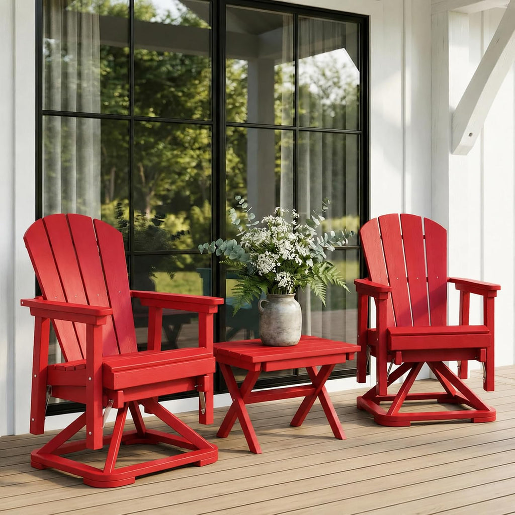 Set of 2 Adirondack Swivel Glider Chairs, All-Weather HDPE Patio Glider Set for Porch, Balcony, Heavy Duty Swivel Rocker Outdoor Seating, 360 Degree Rotation, Red