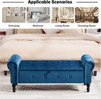 Storage Bench for Bedroom, Velvet 51" End of Bed Bench, Queen Size Bench with Rolled Arms, Tufted Storage Ottoman Benches, Upholstered Bench for Bedroom, Living Room, Entryway, Navy Blue