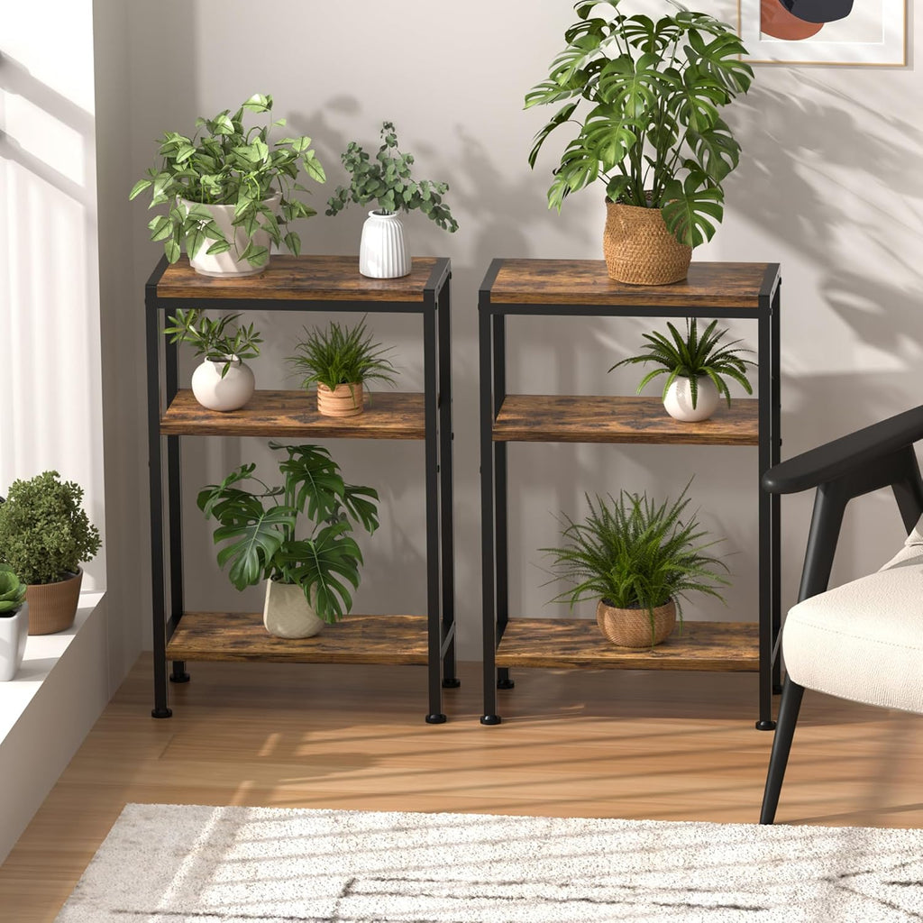 Narrow Side Table for Small Space, 3 Tier Slim End Table, Thin Nightstand, Skinny Snack Couch Table, Sofa Bedside Table in Living Room, Bedroom, Study, Kitchen and Balcony (Rustic Brown)