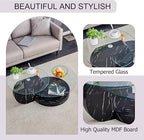 Coffee Tables for Living Room - Round Glass Coffee Table with Wooden Base Mid-Century Modern End Table 3-Tier Round Coffee Table for Living Room, Office, Balcony (42″ Black)