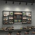 79" Large Metal Wine Rack Wall Mounted, 3 Tier Liquor Shelf & Liquor Rack Wall Mounted with LED Light, Bar Shelf for Liquor Bottles & Glass Holder for Dining Room,Home Bar,Black