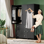 VOWNER 71" Armoire Wardrobe Closet with 3 Drawers and Mirror