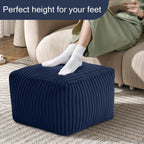 MeMoreCool Square Pouf Ottoman Foot Rest, 15 Inch Faux Fur Pouf, Navy | Fluffy faux fur square floor pouf, foam filled footrest footstool for living room couch or dorm