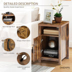 oneinmil Farmhouse Nightstand with Charging Station, Couch Side Table Set of 2, Bedside Table with Storage Space, End Tables with Barn Door, Bed Side Tables for Living Room and Bedroom, Rustic Brown