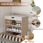 Shoe Bench with Cushion, 2 Tiers Shoe Bench with Flip-Top Storage, 23.6" Shoe Rack Organizer with Adjustable Shelves for Entryway, Hallway, Bedroom, Living Room (Natural Oak)