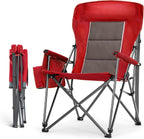 HIGH POINT SPORTS Oversized Folding Camping Chairs for Adults, High Backrest Heavy Duty Lawn Chairs Support 500 LBS Portable Collapsible Camp Chairs with Cup Holders,Side Pocket, Red