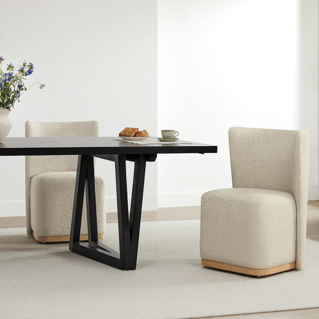 CHITA Upholstered Rolling Dining Chair with Casters Set of 4, Oatmeal | FSC Certified Modern Fabric Dining Chair with Casters, Boucle Dining Chairs for Reading Room Kitchen Dining Room