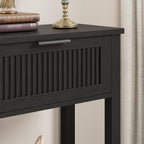 GAOMON Farmhouse Entryway Table with 2 Drawers, 43 Inch Wood Fluted Console Table with Shelf, 2 Tier Sofa Table with Storage for Living Room, Foyer Tables for Entryway-Black