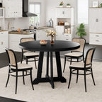 GarveeHome Round Dining Table for 4, 47 Inches Dining Room Table with Wooden Base, Kitchen Table with Circle Tabletop, Dinner Table for Dining Room, Kitchen, Living Room, Black