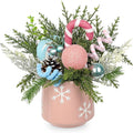 Christmas Centerpieces for Tables, Small Christmas Table Arrangements with Ceramic Vase Pink & Blue Winter Holiday Table Centerpiece with Pine Branches Candy Cane Decor for Tabletop Dinner Tables