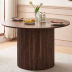 Homedot 47" Round Kitchen Dining Table Walnut for 4 with Veneer Tabletop | Farmhouse Dinner Table Fluted| Two-Part Tabletop| Rustic Circle Dining Table with Wooden Strip Base for Dining Living Room