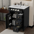 JIVOIT 24 Inch Bathroom Vanity with Ceramic Sink Top, Solid Wood & MDF Vanity Cabinet with Flip-Out Drawer, 3 Drawers & Storage Cabinet, Adjustable Shelf, Door-Mounted Storage Rack (Black-33)