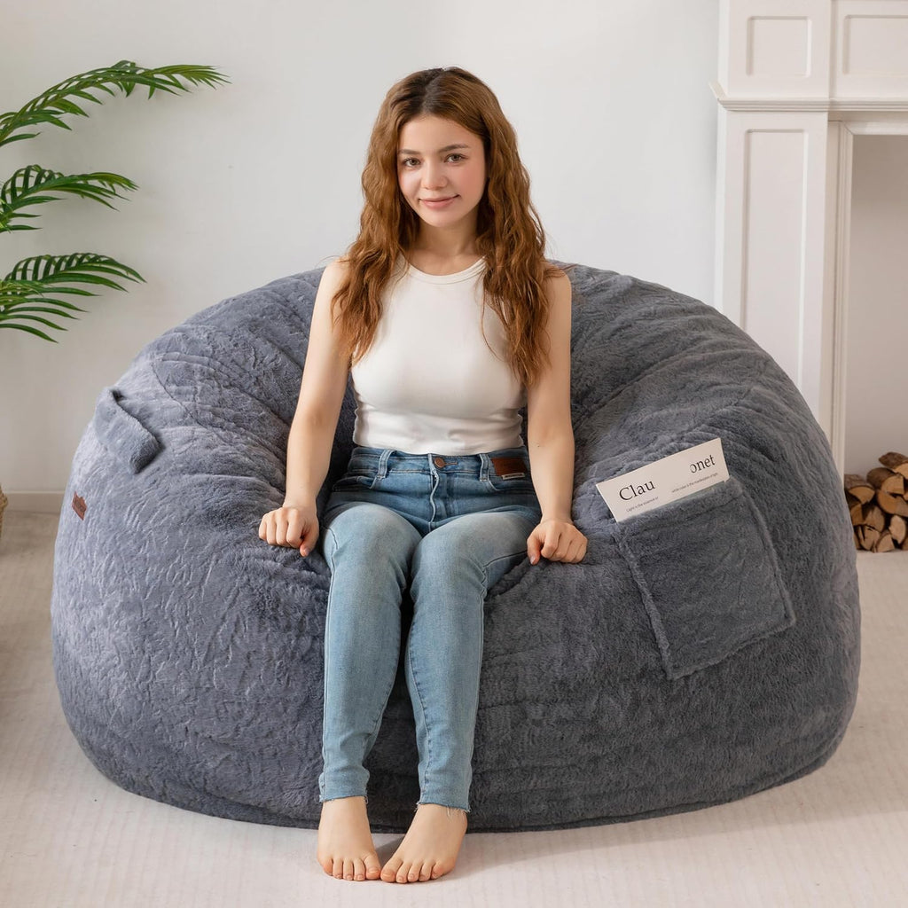 MAXYOYO Bean Bag Chair, Soft Bean Bag Sofa with Supportive Foam Filling | Plush Bean Bag Sofa with Supportive Foam Filling, Floor Sofa Seat with Side Pocket and Washable Cover, Dark Grey, 3FT