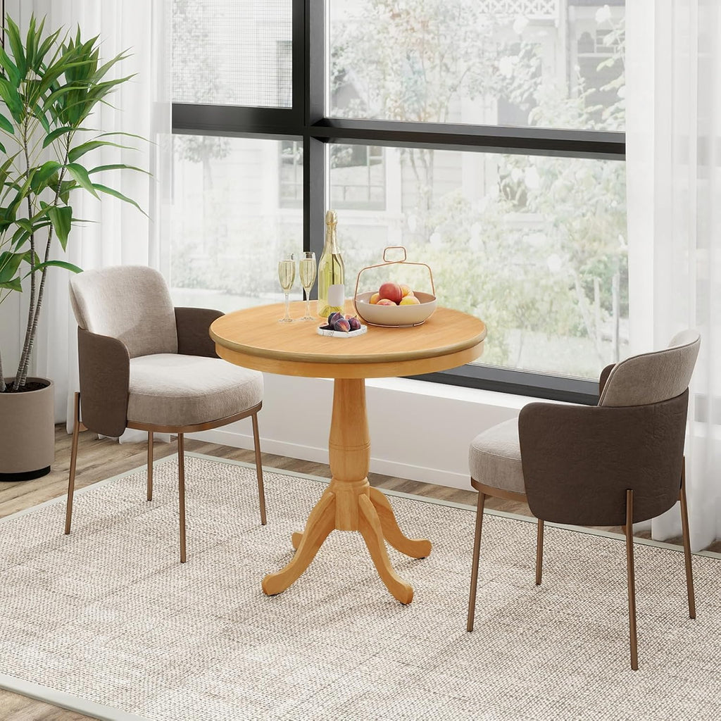 Giantex Round Dining Table for 2-4 People, 32" D X 30" H Wooden Kitchen Table with Spacious Tabletop, Pedestal Base, Leisure End Tables for Bar, Kitchen, Dining Room, Restaurant, Natural