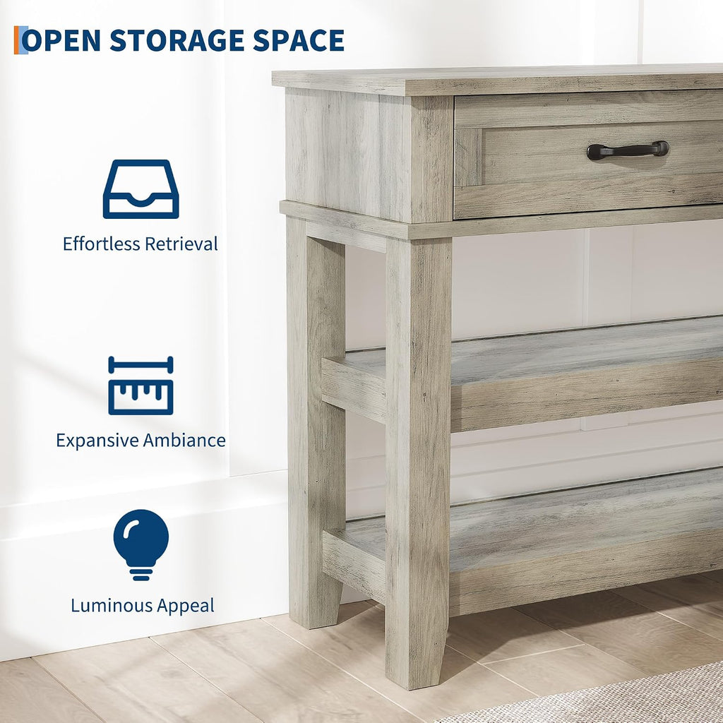 GarveeHome Entryway Table, Console Table with 2 Storage Drawers, 3 Tier Farmhouse Wooden Sofa Table, Hallway Tables for Entryway, Living Room-Grey