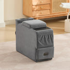 Center Console for Recliner, Fuctional Sofa Side Table with Storage Drawers, Gray Sofa Console Table with Dual Charging Ports, End Table (Linen, Gray)