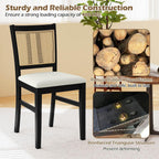 Giantex Rattan Dining Chairs Set of 2, Farmhouse Fabric Upholstered Kitchen Chairs with Rubber Wood Legs, Padded Seat, Cane Back, Country Armless Side Chair for Dining Living Room Restaurant
