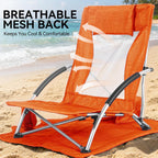 Huskfirm Low Beach Chairs 2 Pack, Aluminum Folding Beach Chair for Adults, Lightweight Backpack Beach Chairs with Cup Holder & Carry Bag, Heavy Duty Beach Chair Set for Beach, Camping, Concert, Orange
