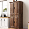 71" Tall Kitchen Pantry Cabinet with 3 Pull-Out Organizers, Farmhouse Storage Cabinet with 6 Door Shelves, 4 Doors, 2 Drawers, Adjustable Shelves for Kitchen, Dining Room (Brown)
