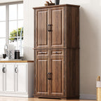 71" Tall Kitchen Pantry Cabinet with 3 Pull-Out Organizers, Farmhouse Storage Cabinet with 6 Door Shelves, 4 Doors, 2 Drawers, Adjustable Shelves for Kitchen, Dining Room (Brown)