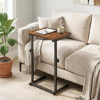 HOOBRO C Shaped End Table, Adjustable Height Sofa Side Table, Slide Under Couch Table, C Shaped Side Table for Small Spaces, for Living Room, Bedroom, Rustic Brown BF71SF01