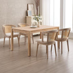 Kmax Rattan Dining Chair Set of 4 Farmhouse Semi Barrel Dining Room Chair Wooden Upholstered Chair for Kitchen Living Room, Oak
