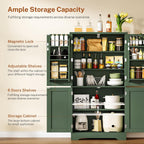 TEENFON 51" H Pantry Cabinet with 4 Doors, Kitchen Cabinet with 6 Door Shelves, Kitchen Pantry for Living Room, Dining Room, Bathroom, Green